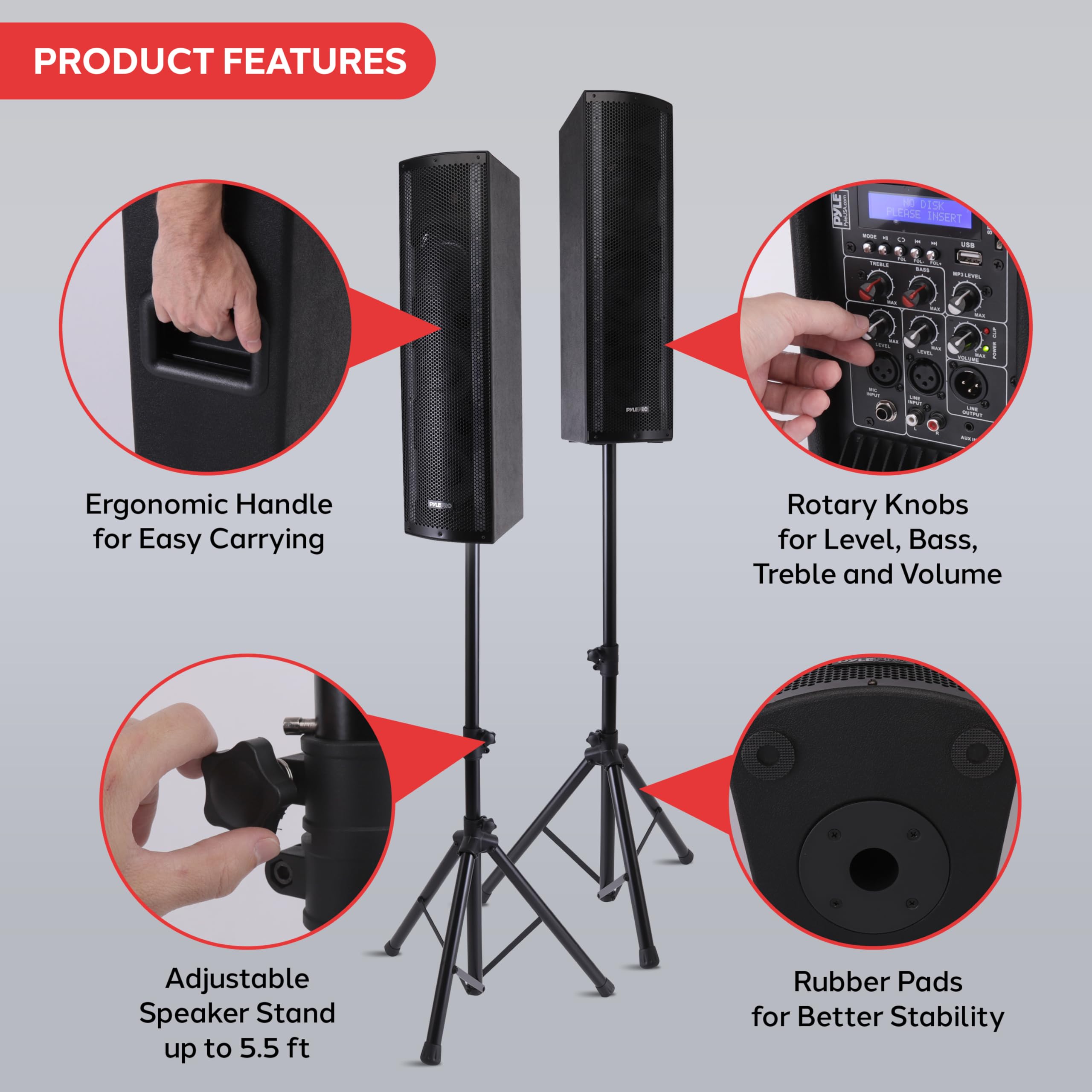 Pyle Portable Bluetooth PA Speaker System - 3-Way Active & Passive Outdoor Bluetooth Speaker Portable PA System w/ Microphone In